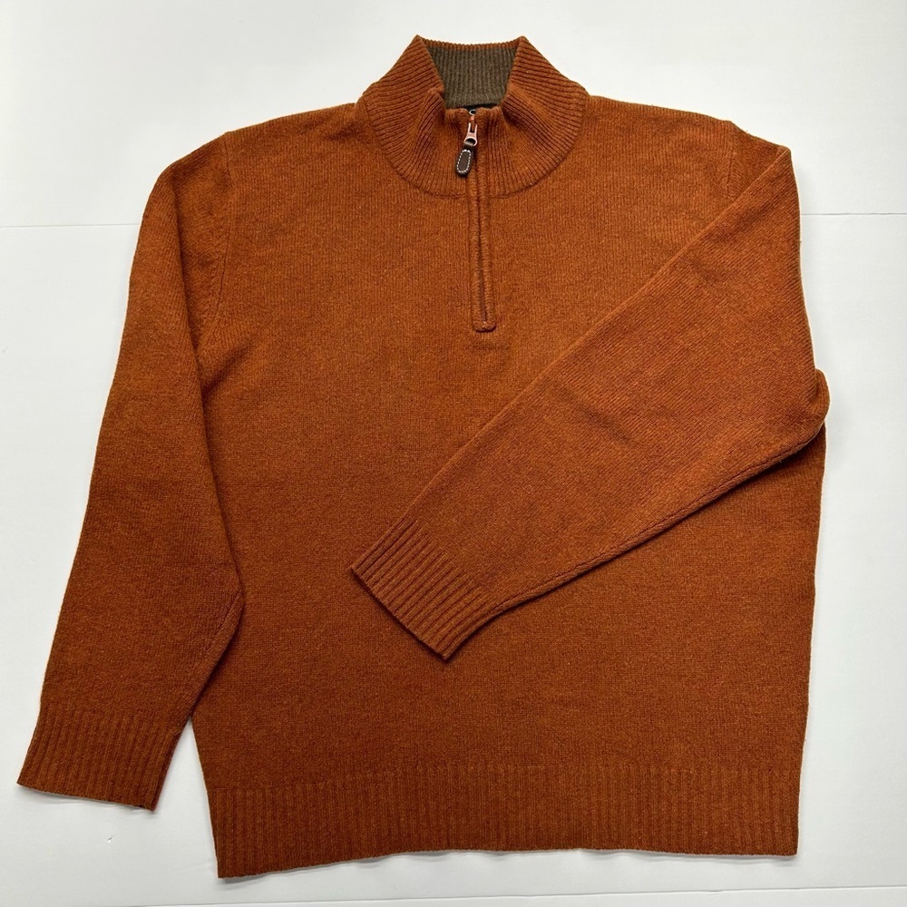Jos. A. Bank Men's Copper 1/4 Zip-Up Sweater LG Lambs Wool Blend